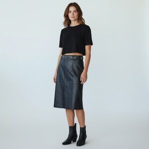 BCBGMaxAzria Black Midi Skirt with Grommet Detail and Pockets